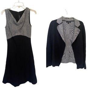 St. John Black Label Knit Houndstooth Two Piece Dress Set Size 2 EUC Cowl Neck
